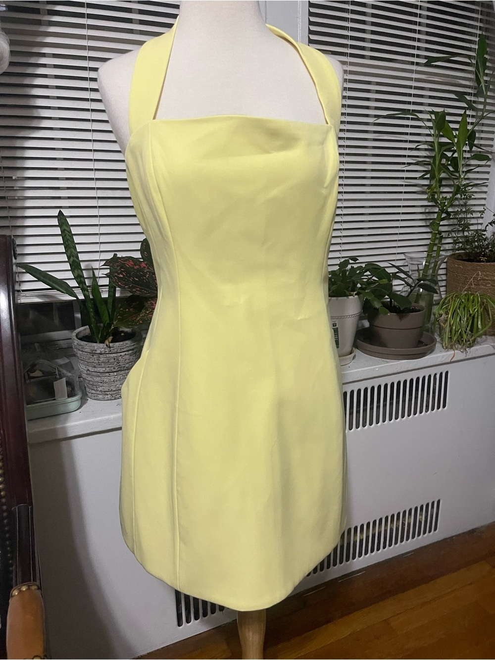 Bardot Pale Yellow Halter Mini Dress